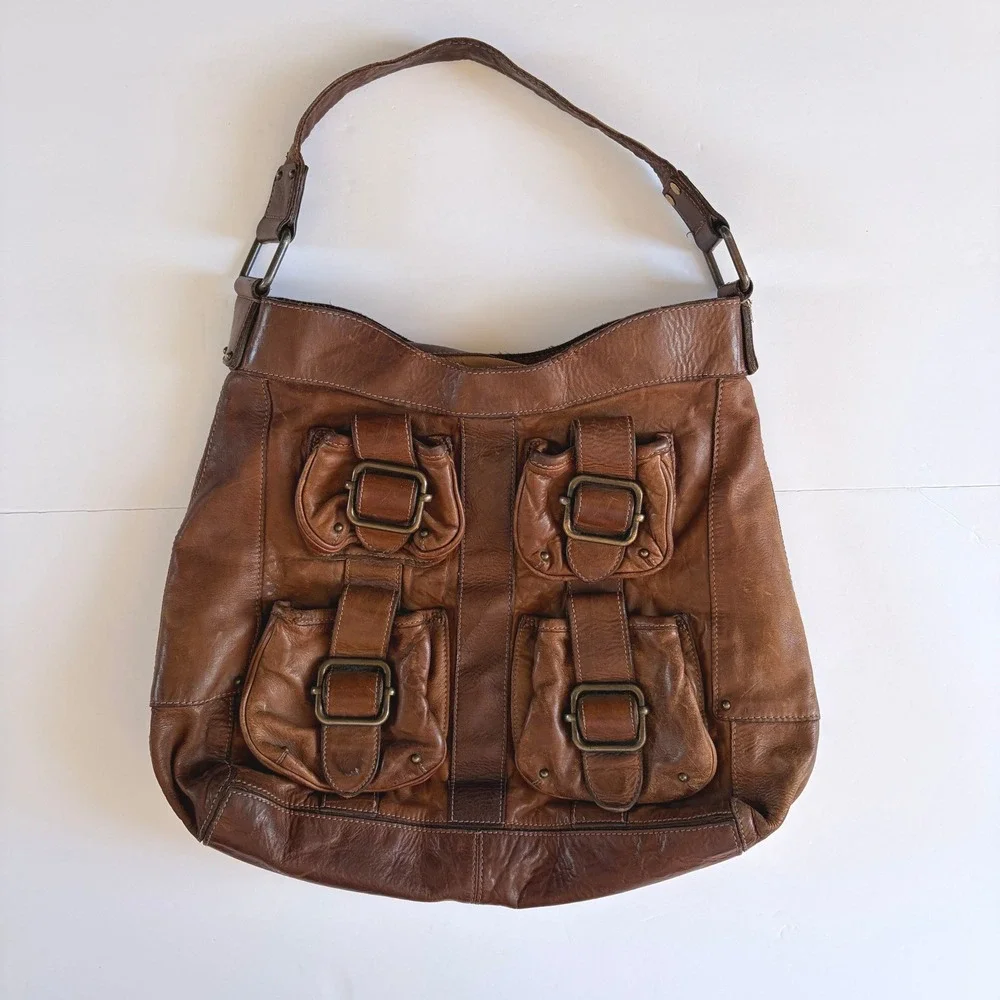 Vintage Banana Republic Ashbury Leather Hobo Boho Saddlebag Bag Y2K